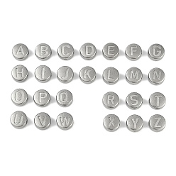 Нержавеющая Сталь Цвет 26шт. антикоррозийные 304 бусины из нержавеющей стали, плоские круглые с письмом ~ г, цвет нержавеющей стали, 7x3.8 мм, отверстие : 1.8 мм, 1 шт / стиль, 26 стили