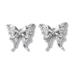 Платинированный Стеклянные подвески, с латунной фурнитурой , очарование бабочки, Реальная платина, 15.5x16x3.5 мм, отверстие : 1.2 мм