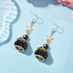 Черный Ангел-звезда ручной работы из стеклянных бусин и стеклянных подвесных сережек для женщин, 304 серьги нержавеющей стали, золотые, чёрные, 60x21 мм