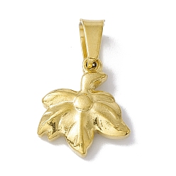 Golden PVD Vacuum Plating 304 Stainless Steel Pendants, Leaf, Golden, 16x14x3mm, Hole: 5.5x4mm