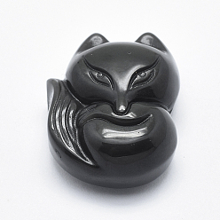 Обсидиан Природные подвески обсидиана, лиса, 28x22x12.5 мм, отверстие : 1 мм