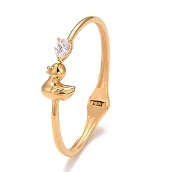 Golden Clear Cubic Zirconia Duck Cuff Bangle, 304 Stainless Steel Hinged Open Bangle for Women, Ion Plating(IP), Golden, Inner Diameter: 2-1/4 inch(5.6cm)