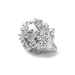 Платинированный Латунные микро проложить кубического циркония подвески, без кадмия, без никеля и без свинца, прелести ежа, Реальная платина, 10.5x12.5x9.5 мм, отверстие : 1.2 мм