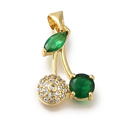 Зеленый Стойка металлическая латунная микропрофилированная кубическая циркония подвески, долговечный, без кадмия и без свинца, реальный 18 k позолоченный, вишня, зелёные, 19x13.5x4 мм, отверстие : 4 мм