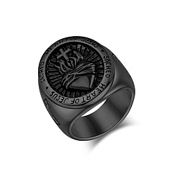 Черный 304 из нержавеющей стали кольца палец для мужчин, святое сердце, чёрные, размер США 11 (20.6 мм)