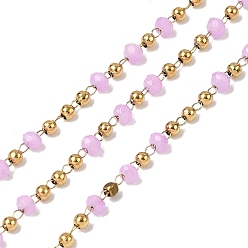 Сливовый 304 цепные цепи из нержавеющей стали, рондель, со стеклом, ионное покрытие (ip), реальный 18 k позолоченный, пайки, с катушкой, слива, 2 мм, около 32.81 футов (10 м) / рулон