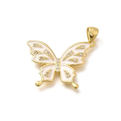 Белый Реечное покрытие латунь микропаве кубический цирконий эмаль подвески, долговечный, без свинца и без кадмия, бабочки прелести, белые, 20.5x26.5x3 мм, отверстие : 5x3 мм