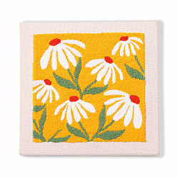 Gold Flower Pattern Punch Embroidery Beginner Kits, including Embroidery Cloth & Thread, Punch Needle Pen, Photo Frame, Instruction Sheet, Gold, 250x250mm