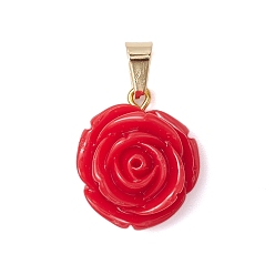 Золотой Непрозрачные подвески смолы, Подвески в виде цветка красной розы 304 с защелкой из нержавеющей стали, золотые, 22.5x18x11 мм, отверстие : 3.5x6 мм