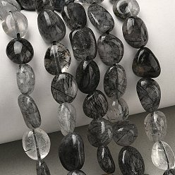 Кварц Турмалинизации  Натуральный турмалированный кварц / черный рутиловый кварц, самородки, упавший камень, 8~12x7~9x4~8 мм, отверстие : 1.2 мм, около 42~43 шт / нитка, 15.75''~16.14'' (40~41 см)
