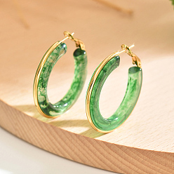 Verdemar 201 Pendientes de aro de acrílico y acero inoxidable para mujer, dorado, verde mar