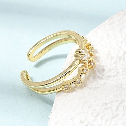Clear Brass Micro Pave Cubic Zirconia Cuff Open Rings for Women, Star, Long-Lasting Plated, Cadmium Free & Lead Free, Real 18K Gold Plated, Clear, 7mm, Inner Diameter: 17mm