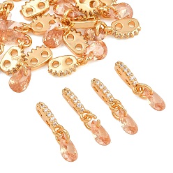 Orange SHEGRACE Brass Micro Pave Cubic Zirconia Charms, Teardrop Charms, Cadmium Free & Lead Free & Nickel Free, Long-Lasting Plated, Real 18K Gold Plated, Orange, 14x4x4.5mm, Hole: 1.4mm