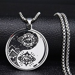 Нержавеющая Сталь Цвет Инь-ян глаз лотоса 201 ожерелья из нержавеющей стали с подвеской для женщин, не тускнеет, цвет нержавеющей стали, 19.49 дюйм (49.5 см), Кулон : 39x35 мм