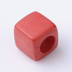 FireBrick Solid Color Acrylic European Beads, Cube Large Hole Beads, FireBrick, 7x7x7mm, Hole: 4mm, about 1900pcs/500g
