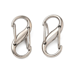 Платина Пружинные застежки для ключей из сплава с двойным карабином S, Карабины для скалолазания для женщин и мужчин для кемпинга и рыбалки, платина, 20x9.5x5 мм, отверстие : 5.5x7.5 мм