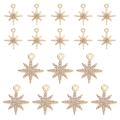 Золотой Латунные микропаве прозрачные кубические циркониевые подвески, цветок и звезда, золотые, 10.5~14x8.5~11.5x2 мм, отверстие : 0.5~1 мм, 17 шт / комплект