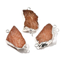 Оранжевый Необработанный натуральный окрашенный кварцевый кристалл звенья соединительные подвески, с латунной фурнитурой , самородки, серебряный цвет гальваническим, оранжевые, 30.5~37.5x15~25x7.5~13 мм, отверстие : 2.5 мм