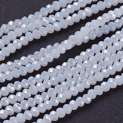 Белый Стеклянные бусины с гальваническим покрытием , с полным покрытием цвета радуги, граненые, рондель, белые, 3x2 мм, отверстие : 0.8 мм, около 135~140 шт / нитка, 11.81~13.38 дюйм (30~34 см)