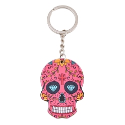 Ярко-Розовый Пластиковый кулон брелок, с брелоки железа, череп, ярко-розовый, кулон: 5.7x4 см