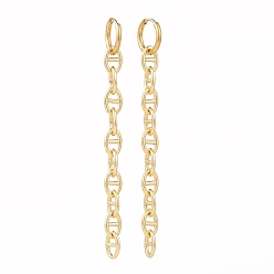 Oro 304 pendientes de aro de acero inoxidable huggie, Pendientes de borla cadena, con cadenas de eslabones marineros de latón, dorado, 83 mm, pin: 1 mm