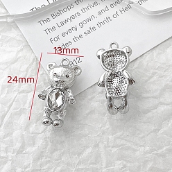 Медведь Подвески из прозрачного стекла, подвески из платинового сплава, медведь, 24x13 мм