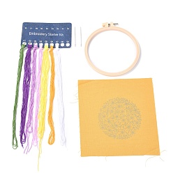 Flower Embroidery Kit, DIY Cross Stitch Kit, with Embroidery Hoops, Needle & Cloth with Chrysanthemum Pattern, Colored Thread, Instruction, Chrysanthemum Pattern, 21.4x21x0.03cm, 1color/line, 7color