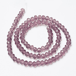 Pale Violet Red Glass Beads Strands, Faceted, Rondelle, Pale Violet Red, 3.5x3mm, Hole: 0.4mm, about 123~127pcs/strand, 13.78 inch~14.17 inch(35~36cm)