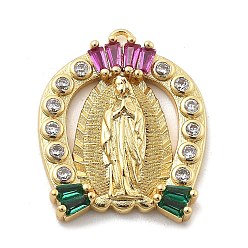 Настоящее золото 18K Латунные микро проложить кубического циркония подвески, прелести девы марии, без свинца и без кадмия, долговечный, реальный 18 k позолоченный, 19x15.5x2.5 мм, отверстие : 1.2 мм