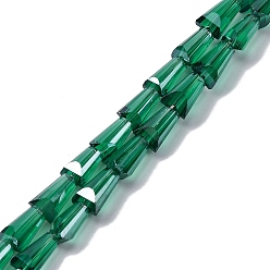 Морско-зеленый Прозрачные стеклянные бусины гальваническим пряди, нити конусных бусин, граненые, цвета морской волны, 6x4x3.5 мм, отверстие : 0.7 мм, около 99 шт / нитка, 21.34'' (54.2 см)