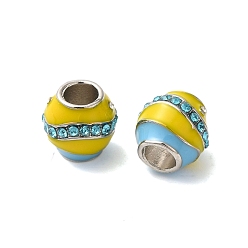 Платина Наберешь покрытие эмали сплава европейские шарики, со стразами, без кадмия, без никеля и без свинца, бусины с большим отверстием, баррель, платина, 10x10 мм, отверстие : 5 мм