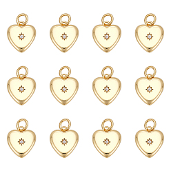 Real 18K Gold Plated 12Pcs Brass Micro Pave Clear Cubic Zirconia Pendants, Heart, Cadmium Free & Lead Free, Real 18K Gold Plated, 15x10.5x3.5mm, Hole: 3.5mm