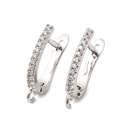 Платина Серьга-кольцо из латуни с микропаве из прозрачного кубического циркония, долговечный, защёлка с петлёй, платина, 18x3.5x12 мм, отверстие : 1.5 мм, штифты : 1.3 мм