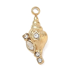 Others 304 Stainless Steel Rhinestone Pendants, Real 18K Gold Plated, Conch Shape Charms, 15.5x7x4.5mm, Hole: 1.4mm