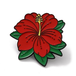 Красный Эмалированные значки с изображением цветка гибискуса с Гавайев, булавки для лацканов из сплава для одежды рюкзака, чёрные, красные, 32.5x34 мм