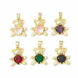 (52) Непрозрачная лаванда Стойка металлическая латунная микропрофилированная кубическая циркония подвески, долговечный, реальный 18 k позолоченный, без кадмия и без свинца, медведь, разноцветные, 19x16x5.5 мм, отверстие : 5x3.5 мм.