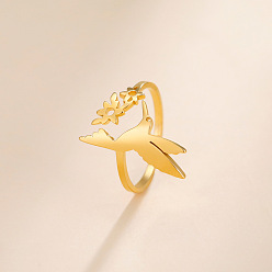 Золотой Регулируемые 304 манжеты из нержавеющей стали с открытыми кольцами, птица, золотые, внутренний диаметр: 18.8 мм