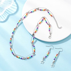 Разноцветный Комплекты из подвесных серег и ожерелий из стеклянных бусин чакра, наборы украшений из железных булавок, красочный, колье: 17.52 дюйм (44.5 см)
