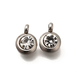 Плоский Круглый 201 прелести нержавеющей стали, с кристально горный хрусталь, плоско-круглые, 9.5x6.5x4 мм, отверстие : 1.8 мм