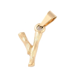 Letter Y 304 Stainless Steel Pendants, Bamboo Style, Letter, Golden Color, Letter.Y, 19x10x3mm, Hole: 3x7mm