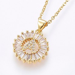 Letter A Подвеска-колье с инициалом из латуни, украшенная микропаве из кубического циркония., с 304 цепи из нержавеющей стали, плоские круглые с буквы, золотые, letter.a, 17.71 дюйм (45 см), Кулон : 22x16x3 мм