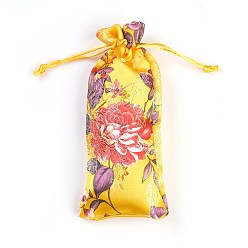 Yellow Silk Pouches, Drawstring Bag, Yellow, 19x7.5~8cm