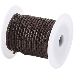 Coconut Brown 8M Braided Cowhide Leather Cord, Round Leather Rope String for Bracelets, with Cotton Thread inside, with 1pc Organza Gift Bags with Drawstring, Coconut Brown, 3mm, about 8.74 yards(8m)/roll