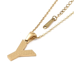 Letter Y Ion Plating(IP) Initial Letter 304 Stainless Steel Pendant Necklaces, Real 18K Gold Plated, Letter Y, 15.87 inch(40.3cm), Pendant: about 17x14mm