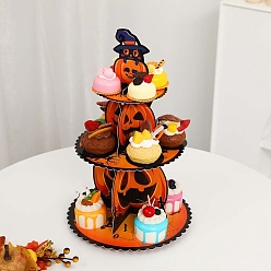 Orange 3 Tier Halloween Pumpkin Paper Cupcake Stand, Print Cardboard Dessert Tower, Halloween Party Table Centerpiece, Orange, 274x430mm