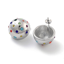 Нержавеющая Сталь Цвет 304 из нержавеющей стали серьги, со стразами, украшения для женщин, полукруглый, цвет нержавеющей стали, 22.5x19.5 мм