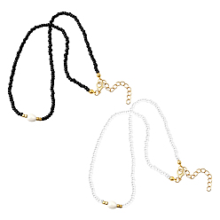 (52) Непрозрачная лаванда 2 шт. 2 Ожерелья из натурального жемчуга и стеклянных бусин цветного риса для женщин, золотые, разноцветные, 16.93 дюйм (43 см), 1 шт / цвет