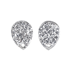 Серебро Акриловые серьги фурнитура, слеза, с 304 штифтами из нержавеющей стали и пайетками, серебряные, 14.5x10.5x2 мм, отверстие : 1.6 мм