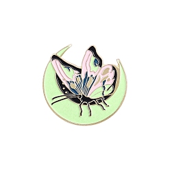 Pale Green Glow in the Dark Luminous Moth Enamel Pin, Golden Alloy Badge for Backpack Clothes, Pale Green, 28x30.5mm
