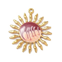 Pink 304 нержавеющей стальной эмали подвески, солнечные чары, ионное покрытие (ip), реальный 18 k позолоченный, розовые, 35x31.5x3 мм, отверстие : 1.8 мм